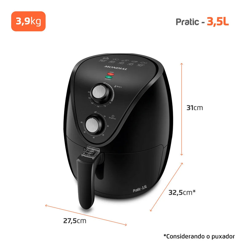 Fritadeira De Ar Air Fryer 3,5l Preta Mondial 110v/220v