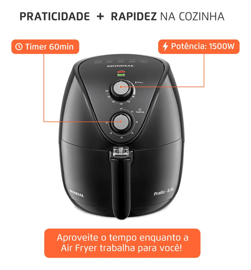 Fritadeira De Ar Air Fryer 3,5l Preta Mondial 110v/220v