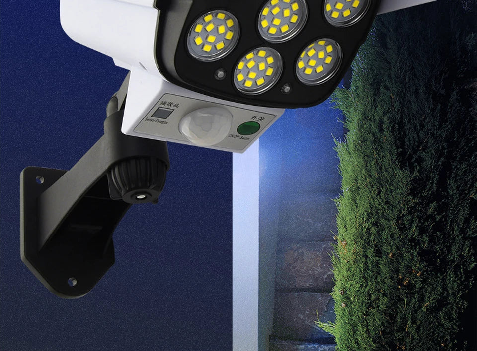 Outdoor Solar Lights Motion Sensor Dummy Camera 77 LEDs Spotlight Waterproof Wall Street Lamp for Home Yard Solar Garden Light