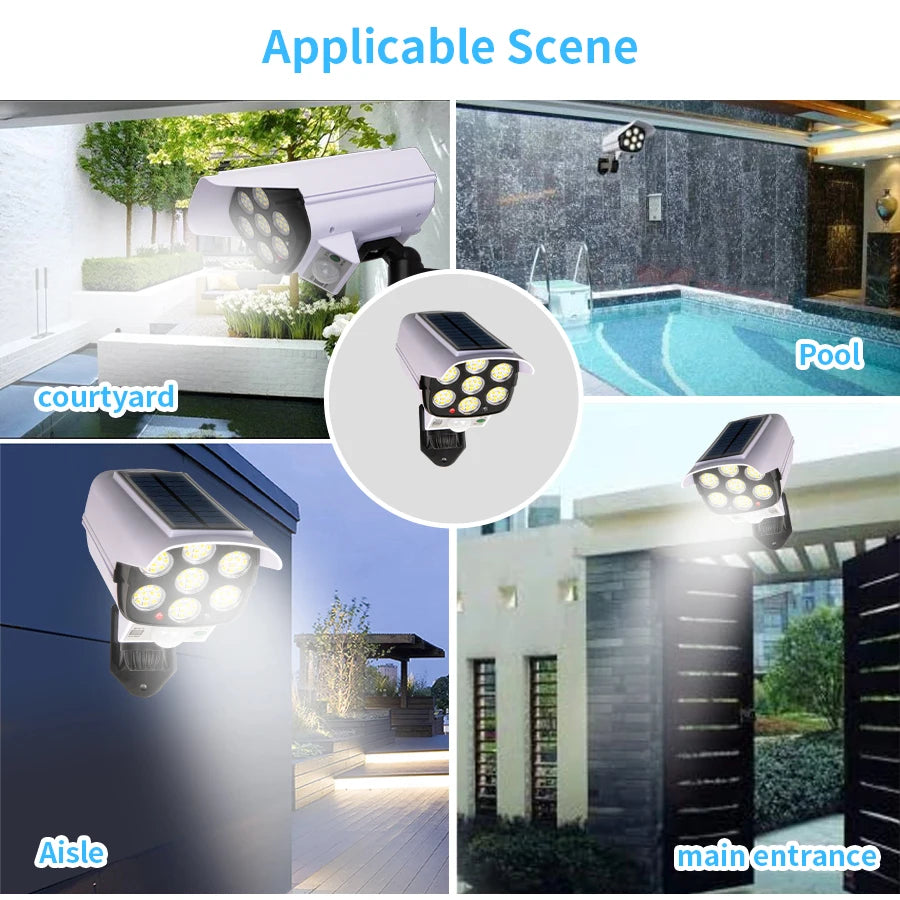 Outdoor Solar Lights Motion Sensor Dummy Camera 77 LEDs Spotlight Waterproof Wall Street Lamp for Home Yard Solar Garden Light