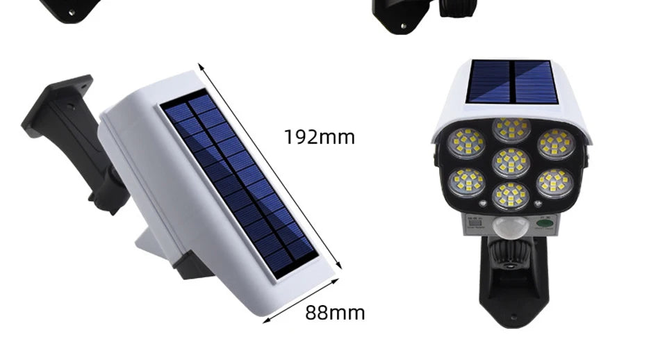 Outdoor Solar Lights Motion Sensor Dummy Camera 77 LEDs Spotlight Waterproof Wall Street Lamp for Home Yard Solar Garden Light