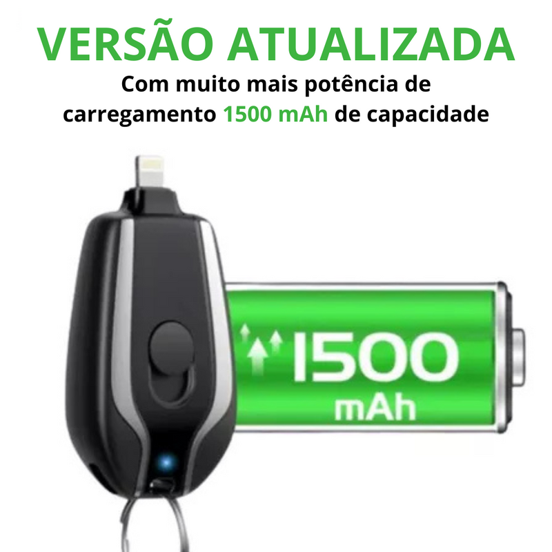 Chaveiro Power Bank - 1500mAh Ultra-Compacto Carregamento Rápido