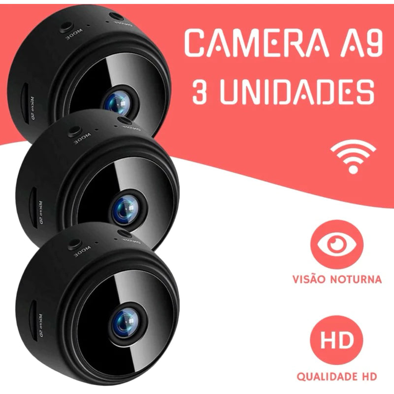 Kit 3 Câmeras A9 HD Mini com visão noturna Wifi Câmera 1080P Vigilância